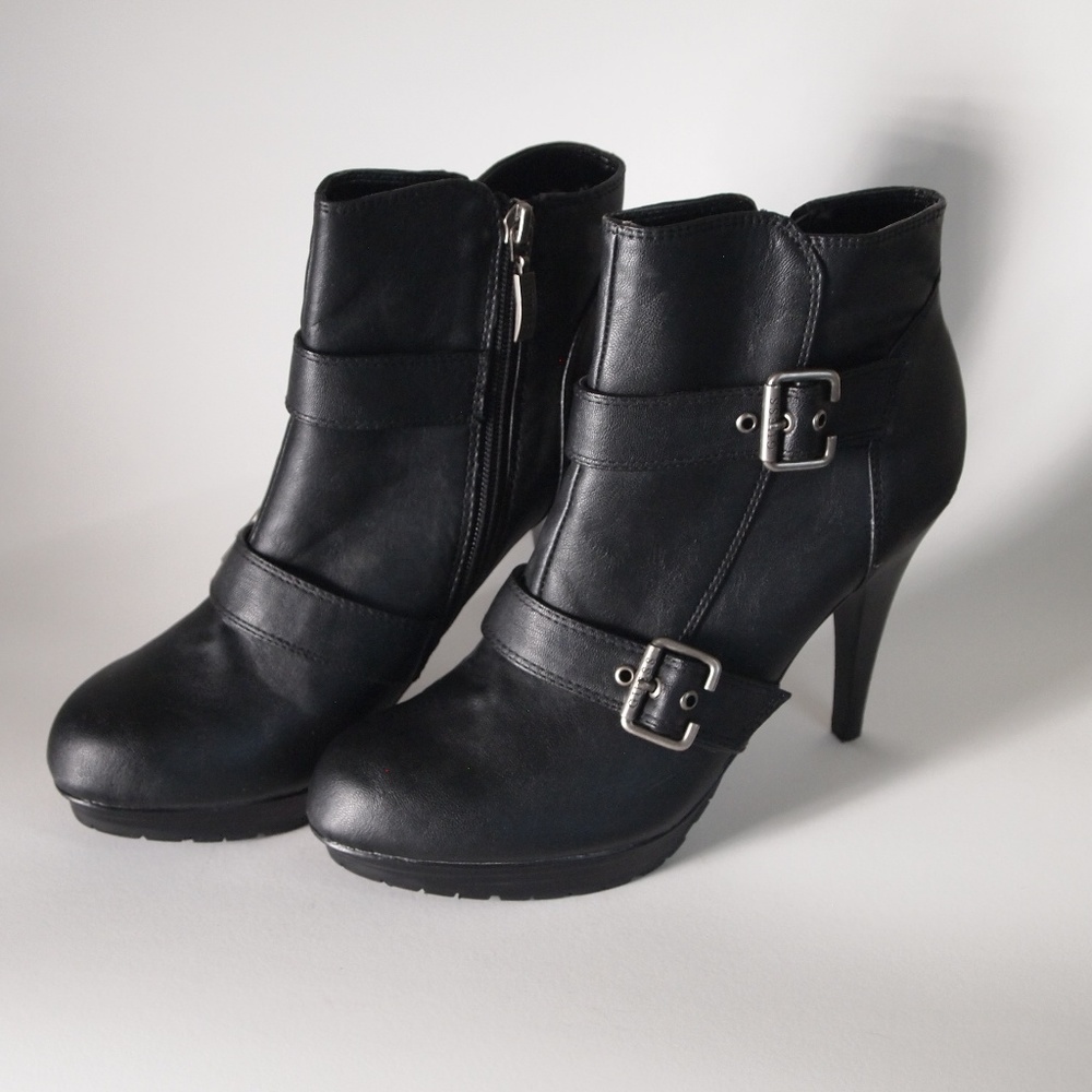 Guess Black Platform Booties with Buckle Accent